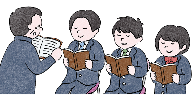 聖書を読んでいる学生たちのイラスト