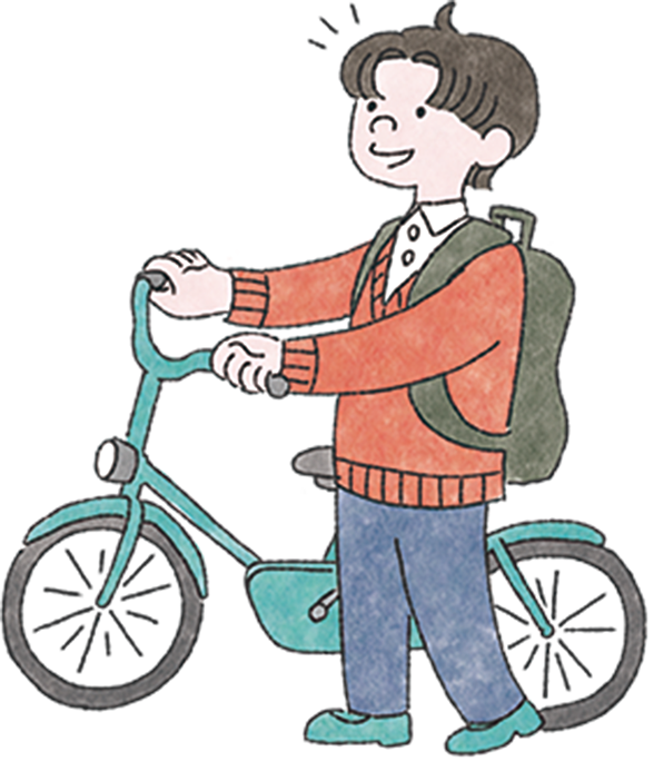 自転車を押して歩く男の子のイラスト