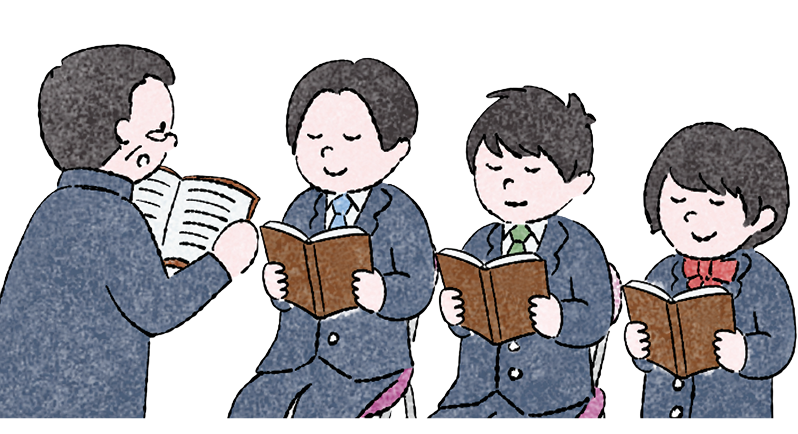 聖書を読む学生たちのイラスト